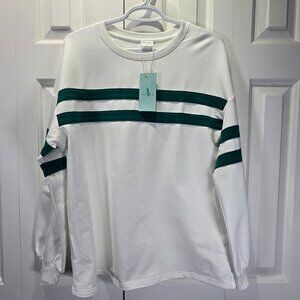 NWT Men's White with Green Stripes Casual Loose Fit Sweater – Size Small
